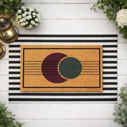 Boho Lunar Doormat - Purple Green Porch D??cor Natural Coir Minimalist Horizon Rug - thumbnail 4