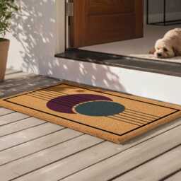 Boho Lunar Doormat - Purple Green Porch D??cor Natural Coir Minimalist Horizon Rug - thumbnail 2