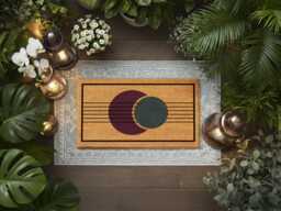 Boho Lunar Doormat - Purple Green Porch D??cor Natural Coir Minimalist Horizon Rug - thumbnail 1