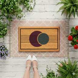 Boho Lunar Doormat - Purple Green Porch D??cor Natural Coir Minimalist Horizon Rug - thumbnail 3
