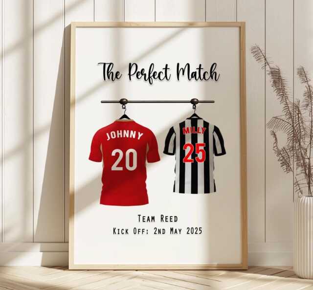 Personalised Wedding Print, Custom Football Couple Gift, Unique Wall Art, Mr & Mrs Present, Decor - image 1