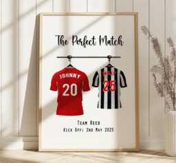 Personalised Wedding Print, Custom Football Couple Gift, Unique Wall Art, Mr & Mrs Present, Decor - thumbnail 1