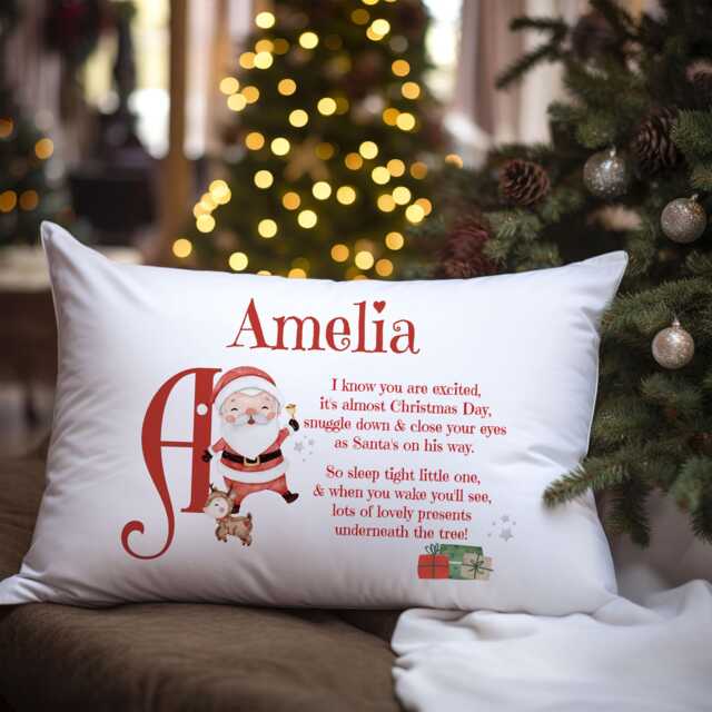 Personalised Santa Initial Pillowcase, Kids Holiday Bedding, Custom Poem Cushion Cover - image 1