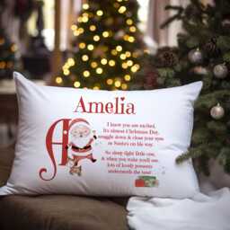 Personalised Santa Initial Pillowcase, Kids Holiday Bedding, Custom Poem Cushion Cover - thumbnail 1