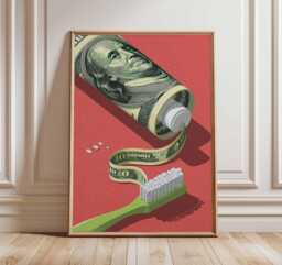Money Toothpaste Art Print, Conceptual Pop Art, Brush Your Teeth With Cash Poster, Wealth & Finance Wall Decor - thumbnail 1