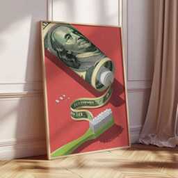 Money Toothpaste Art Print, Conceptual Pop Art, Brush Your Teeth With Cash Poster, Wealth & Finance Wall Decor - thumbnail 2
