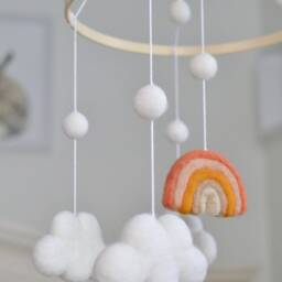 Rainbow Mobile, Clouds Mobile, Wool Felt Ball Baby Mobile, Nursery Decor, Felt - thumbnail 2