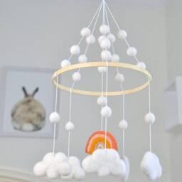 Rainbow Mobile, Clouds Mobile, Wool Felt Ball Baby Mobile, Nursery Decor, Felt - thumbnail 4