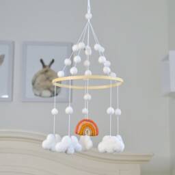 Rainbow Mobile, Clouds Mobile, Wool Felt Ball Baby Mobile, Nursery Decor, Felt - thumbnail 3