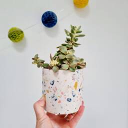 Handmade Terrazzo Plant Pot Mustard, Navy & Pink Indoor Planter - thumbnail 3