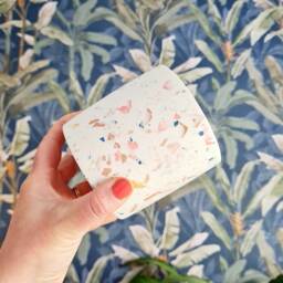 Handmade Terrazzo Plant Pot Mustard, Navy & Pink Indoor Planter - thumbnail 1