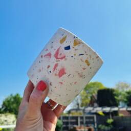 Handmade Terrazzo Plant Pot Mustard, Navy & Pink Indoor Planter - thumbnail 2