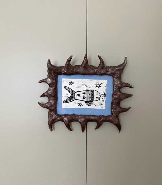 Little Fish Lino Print & Handmade Frame - Melbourne Artist Lou Lamb - image 1