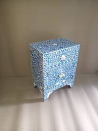 Bone Inlay Blue Floral Pattern Bedside Table