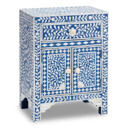 Bone Inlay Blue Floral Pattern Bedside Table - thumbnail 2