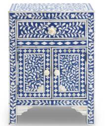Bone Inlay Blue Floral Pattern Bedside Table - thumbnail 3