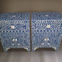 Bone Inlay Blue Floral Pattern Bedside Table - thumbnail 4