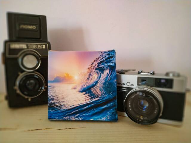 Tropical Wave Tube Sunset Landscape Painting Small Canvas Print, Print On Tiny Canvas, Mini Canvas 4 - image 1