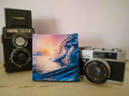 Tropical Wave Tube Sunset Landscape Painting Small Canvas Print, Print On Tiny Canvas, Mini Canvas 4 - thumbnail 1