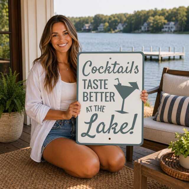 Cocktails Taste Better At The Lake Metal Sign, Bar Decor, Funny House Wall Art, Cabin Sign - image 1