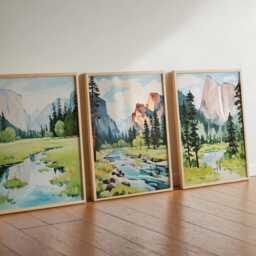 Set Of 3 Yosemite Posters, National Park Travel Prints, California Wall Art, Usa Mountain Poster Set, Hiking Nature Landscape Decor - thumbnail 3