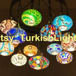 15 Ball Turkish Sultan Mosaic Chandelier, Large Globes - thumbnail 3
