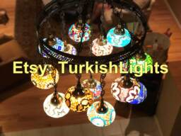15 Ball Turkish Sultan Mosaic Chandelier, Large Globes