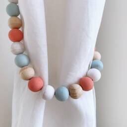 Tropical Beaded Curtain Tiebacks Boho Nursery Decor, Set Of 2 - thumbnail 1