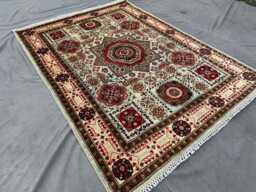 Wool Handmade Area Rug, Multicolor Geometric Luxury Design Rug - 4.7x6.5 Ft - thumbnail 1