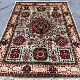 Wool Handmade Area Rug, Multicolor Geometric Luxury Design Rug - 4.7x6.5 Ft - thumbnail 2