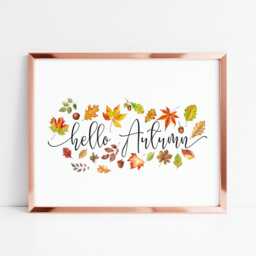 Hello Autumn Watercolour Print Fall Leaves & Acorns Wall Art - Unframed - thumbnail 3