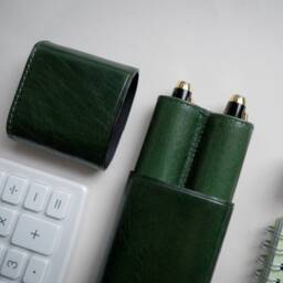 Personalized Leather Pen Case For Vintage Fountain Pens - Emerald Green 2 Slot - thumbnail 2