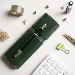 Personalized Leather Pen Case For Vintage Fountain Pens - Emerald Green 2 Slot