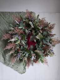 Christmas Wreath, Reindeer Wreath For Front Door, Blush Pink Glitter, Burgundy Holiday Wreath, Deer Wreath, Artificial Door Wreath, Stag - thumbnail 1