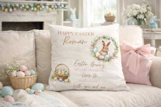 Personalised Easter Reading Pocket Cushion, Personalized Kids Gift , Story Book Cushion - image 1