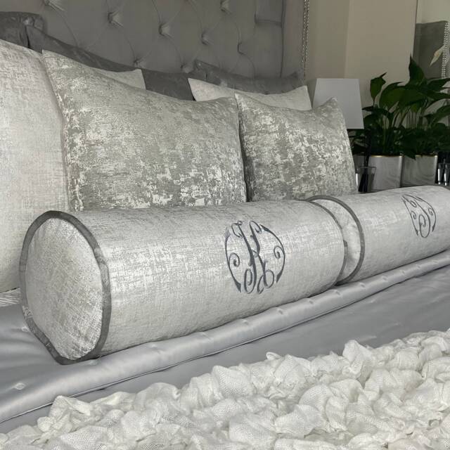 "Luxury Personalised Initial Embroidered Bolster Cushion 16""x6" - image 1