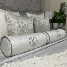 "Luxury Personalised Initial Embroidered Bolster Cushion 16""x6" - thumbnail 4
