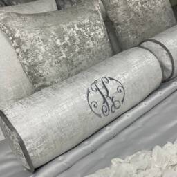 "Luxury Personalised Initial Embroidered Bolster Cushion 16""x6" - thumbnail 2