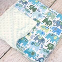 Blue Green Elephant Minky Baby Blanket - Shower Gift New Boy Soft Lovey Nursery Keepsake Car Seat - thumbnail 2