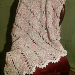 59 X 67 Pink Mint Orange White Varigated Crocheted Blanket - thumbnail 3