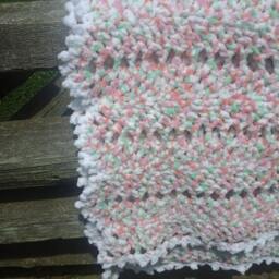 59 X 67 Pink Mint Orange White Varigated Crocheted Blanket - thumbnail 2