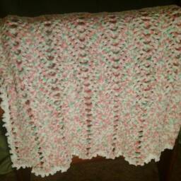 59 X 67 Pink Mint Orange White Varigated Crocheted Blanket - thumbnail 4