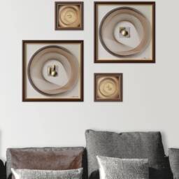 Natural Geometric String Art Set Of 4 - Elegant Brown & Gold, Mid-Century Modern Wall Decor - thumbnail 2