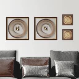 Natural Geometric String Art Set Of 4 - Elegant Brown & Gold, Mid-Century Modern Wall Decor - thumbnail 3