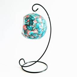 Abstract Teal, Orange & Gold Glass Candle Holder Unique Home Decor - thumbnail 2
