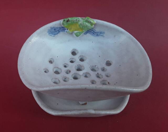 Soap Dish, Drainer, Decorated With Happy Frog Design, Hand Thrown Stoneware, Ceramic - image 1