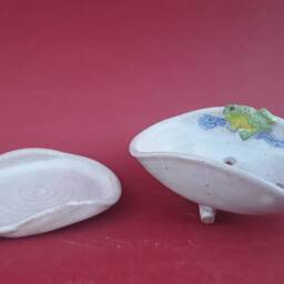 Soap Dish, Drainer, Decorated With Happy Frog Design, Hand Thrown Stoneware, Ceramic - thumbnail 2
