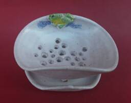 Soap Dish, Drainer, Decorated With Happy Frog Design, Hand Thrown Stoneware, Ceramic - thumbnail 1