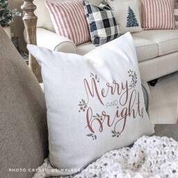 Merry & Bright Christmas Pillow Cover Rustic Linen Farmhouse Decor - thumbnail 3