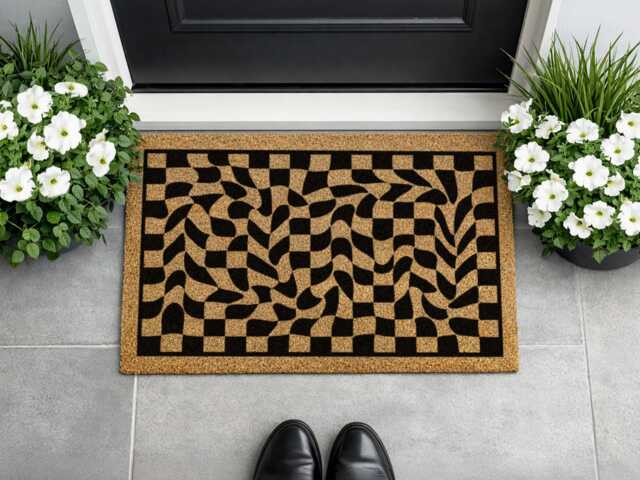 Groovy Melting Grid Mat - Trippy Entryway Rug Abstract Psychedelic Doormat - image 1